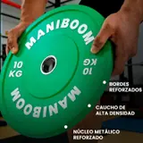 Ver imagen 3: Detalle del caucho y del anillo de acero de un disco bumper ManiBoom