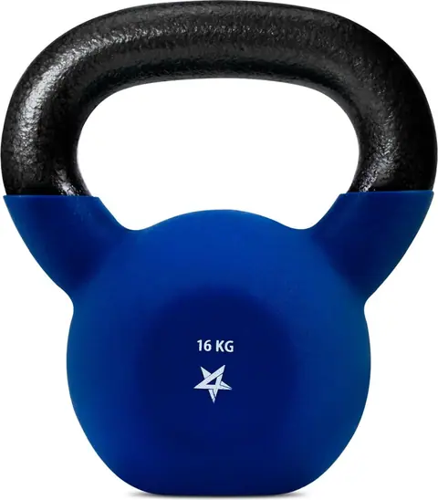 Kettlebell Yes4All de 16 kg con funda de neopreno azul y asa negra