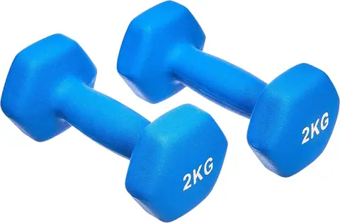 Par de mancuernas de neopreno Amazon Basics azules de 2 kg